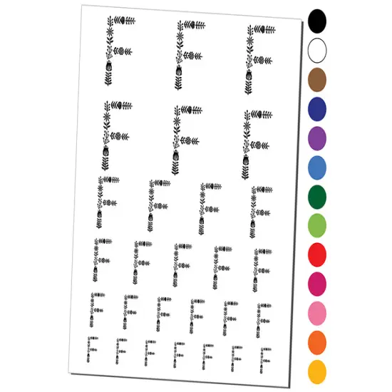 Elegant Botanical Floral Letter F Temporary Tattoo Water Resistant Fake Body Art Set Collection Yellow {1}