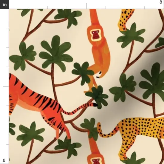 Various Fabrics by the Yard or Fat Quarter Maximalist Jungle Tiger Print Leopards Gibbon Ape Monkey Rainforest Small Scale Orange Gold Green Beige Custom Printed Fabric by Spoonflower {4}