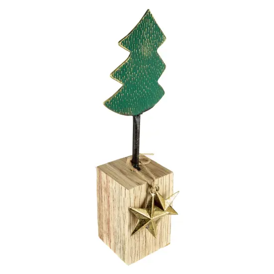 Northlight Metal Tree with Stars and Chunky Wooden Base Christmas Decoration - 16.75" - Green {5}