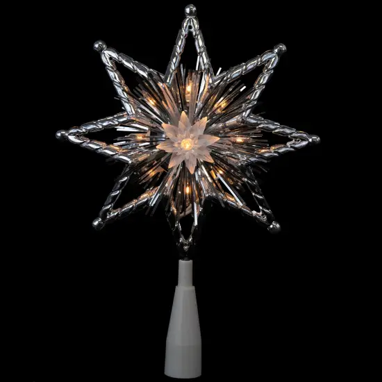 Northlight 8" Lighted Silver Tinsel Star Christmas Tree Topper - Clear Lights, White Wire {7}