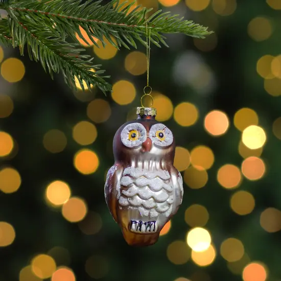 Northlight 3.75" Brown and White Glass Owl Christmas Ornament {3}