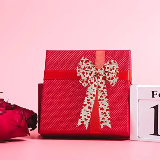 2.5" x 5.5 Yards Red Heart Printed Valentine's Day Burlap Ribbon Wired Edge Ribbon {5}