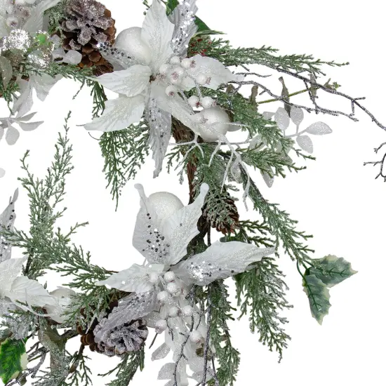 Northlight Iced White Poinsettia Artificial Christmas Wreath - 22 inch, Unlit {4}