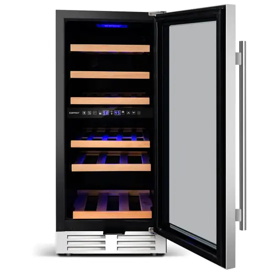 30-Bottle Freestanding Wine Cooler with Temp Memory and Dual Zones -Silver {6}