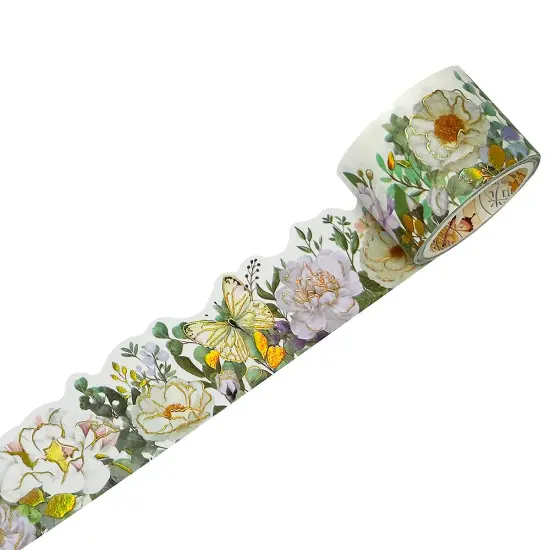 Wrapables Landscape Floral Metallic Gold Foil Washi Tape, 30mm x 3M Dreamy White {1}
