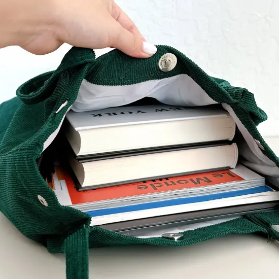 Wrapables Corduroy Tote Bag, Casual Everyday Shoulder Handbag, 2pc FtGreen/Marigold {6}