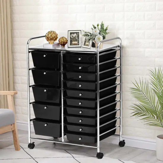 Costway 15 Drawer Rolling Organizer Cart Utility Storage Tools Scrapbook Paper Multi-Use {2}