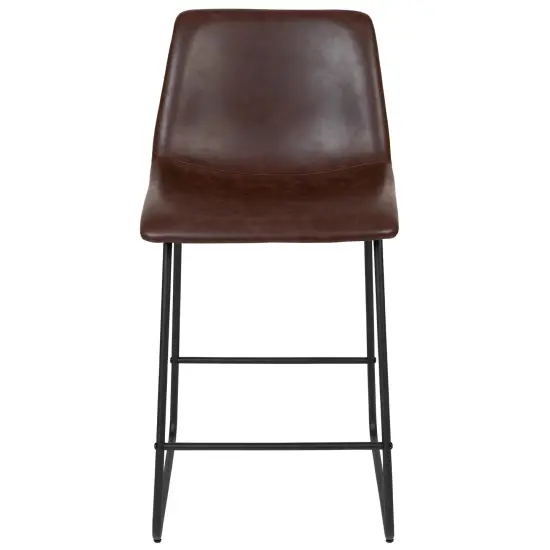 Merrick Lane 24 inch Faux Counter Height Bucket Seat Stools, Set of 2 Dark Brown {2}