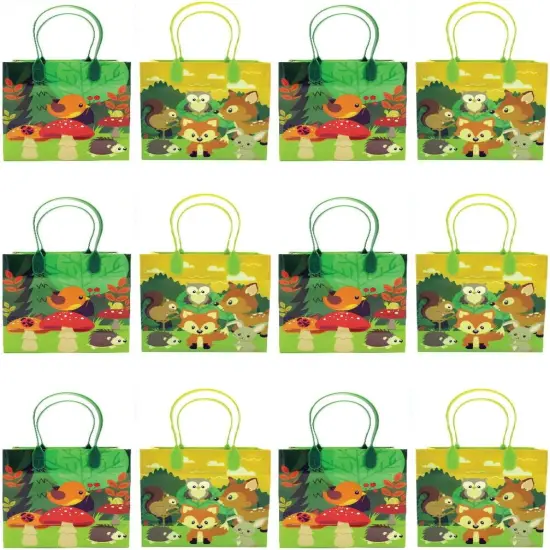 Tiny Mills Woodland Animals Forest Creatures Critters Party Favor Bags Treat Bags with Handles, Candy Bags for Birthday Party Bags Party Supplies,12 Pack {3}