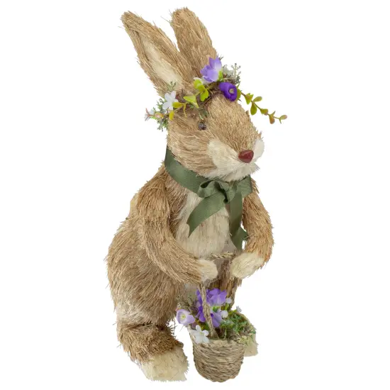 Northlight 15" Brown Sisal Bunny Rabbit with Basket Easter Figure {4}