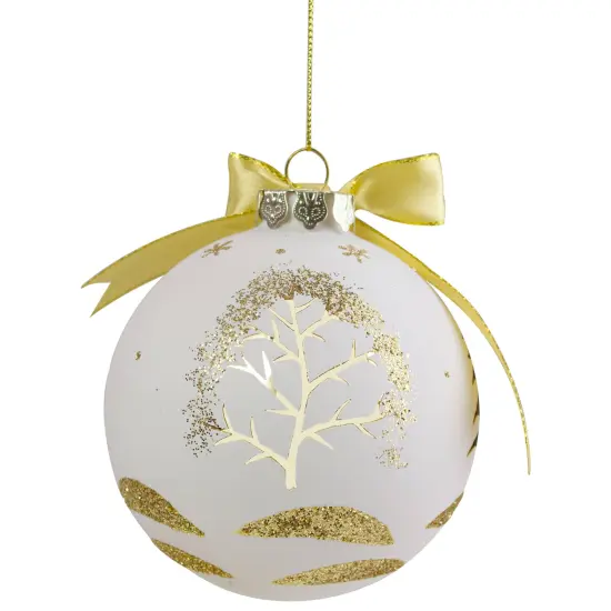 Northlight Moose Christmas Glass Ball Ornament - Gold and White - 4" {4}