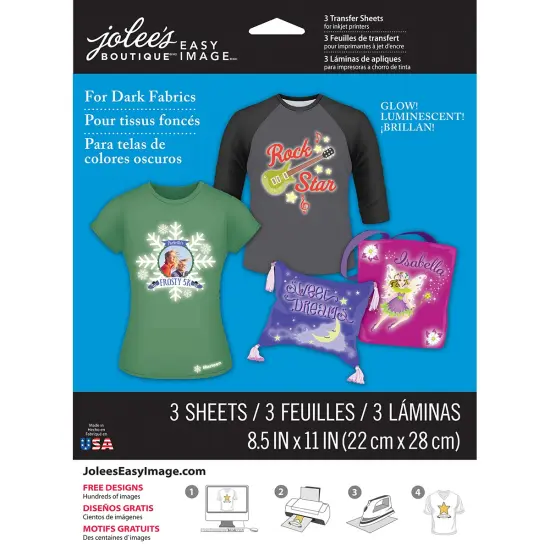 Jolee's Easy Image Transfer Sheets 8.5"X11" 3/Pkg-Glow-In-The-Dark For Dark Fabrics {2}
