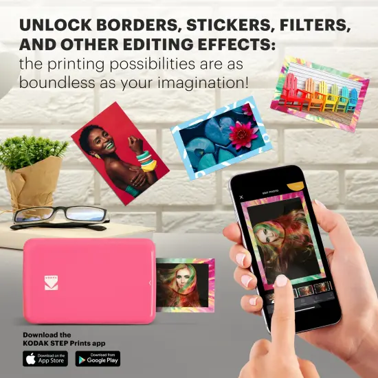 Kodak Step Mobile Instant Photo Printer, Portable Printer Compatible with iOS & Android Pink {3}