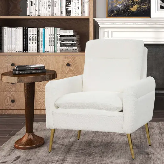 Costway Modern Accent Chair UpholsteredArmchair w/ Tapered Metal Legs White {4}