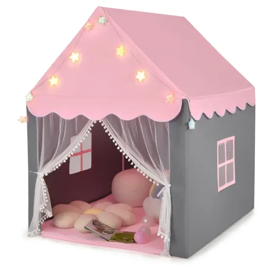Kids Playhouse Tent with Star Lights and Mat Perfect for Birthday Gift Pink {1}