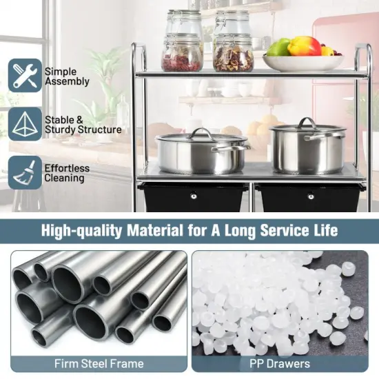 4 Drawers Shelves Rolling Storage Cart Rack Black {6}