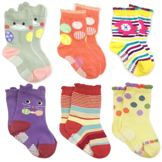 Wrapables Peek A Boo Animal Non-Skid Toddler Socks (Set of 6), Cat and Duck Small {1}