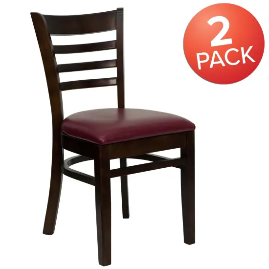 Emma and Oliver 2 Pack Ladder Back Wooden Restaurant Chair BurgundyVinyl/Walnut {5}