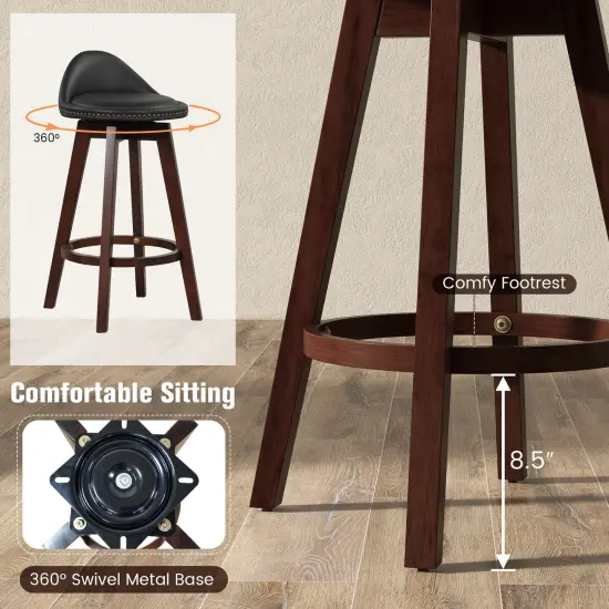2 Pieces Cushioned Swivel Bar Stool Set with Low Back and Footrest {6}