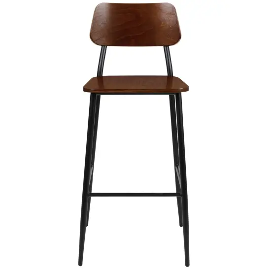 Merrick Lane Copenhagen Industrial Bar and Kitchen Stool with Gunmetal Steel Frame and Wood Seat Mahogany {3}