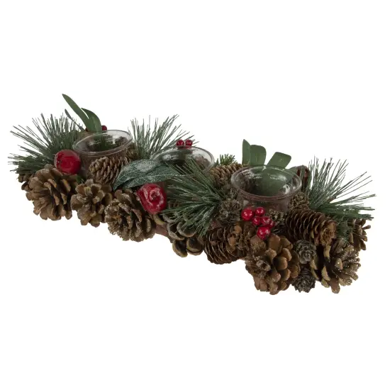 Northlight Glitter Pinecones and Red Berries Tealight Christmas Candle Holder - 15.25" {4}