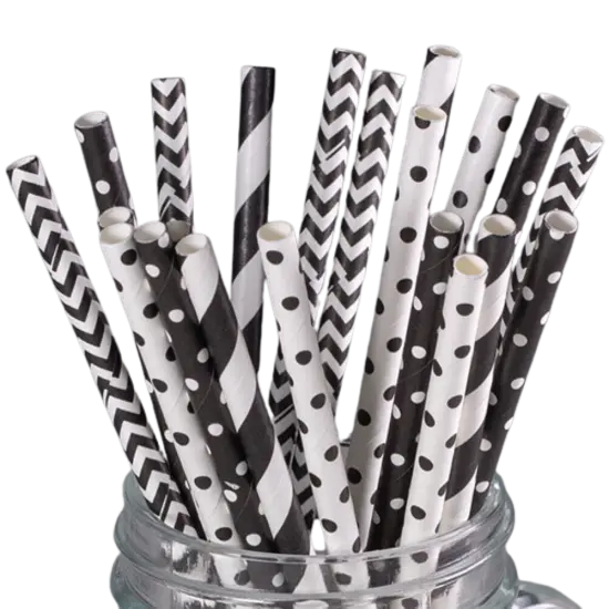 Kitcheniva Biodegradable Paper Straws Pattern Color 100 to 200 Pcs Black & white {1}
