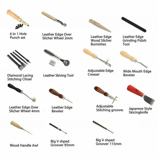 Vintage Leather Craft Tools Kit for Stitching, Sewing, Beveling, and Punching {3}