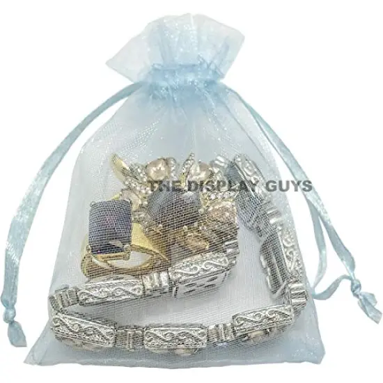 100 Pack 3x4 Blue Sheer Organza Gift Bags with Drawstring, Jewelry Candy Treat Wedding Party Favors Mesh Pouch {5}
