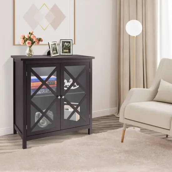 Freestanding Kitchen Buffet Cabinet with Glass Doors and Adjustable Shelf White {7}