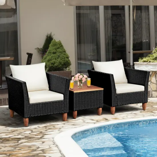 3 Pieces Outdoor Patio Rattan Furniture Set White {2}