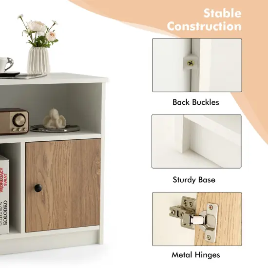 2 Pieces 25 Inch Tall Nightstands with Door and 2 Open Shelves-White {4}