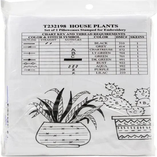 Tobin Stamped For Embroidery Pillowcase Pair 20"X30"-House Plants {2}