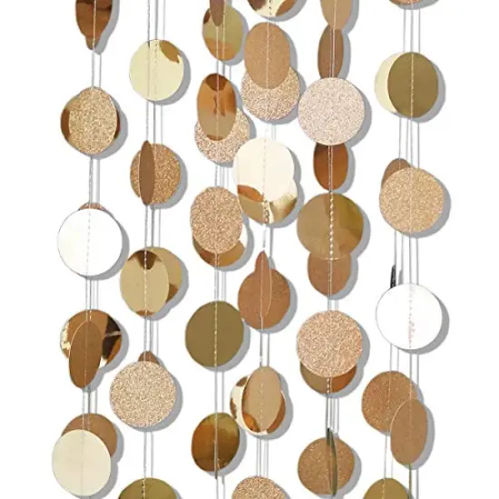 6 Pcs Glitter Champagne Gold Paper Circle Dot Garland - 52 Feet, Hanging Bunting for Birthday Parties, Engagements, Bridal Showers, Weddings, Baby Showers, Christmas, and Photo Backdrops {5}
