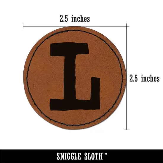 Letter L Uppercase Cute Typewriter Font Round Iron-On Engraved Faux Leather Patch Applique - 2.5" Brown {3}