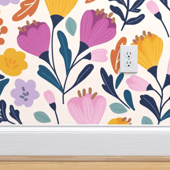 Peel & Stick Wallpaper 2FT Wide Crocus Bloom Whimsical Floral Modern Garden Botanical Purple Yellow Large Scale Custom Removable Wallpaper by Spoonflower {4}