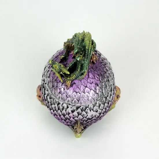 Hand Painted Green and Purple Sleeping Dragon On Egg Lidded Trinket Box {4}