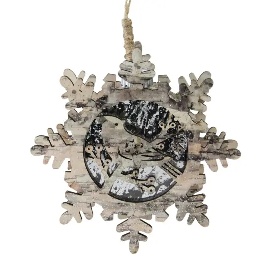 Northlight Pre-Lit Woodland Snowflake with Bird Christmas Ornament - 6" - Brown and Gray {1}