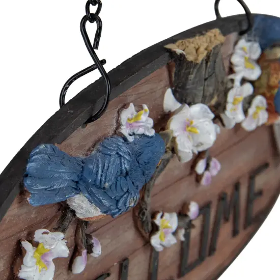 Northlight Welcome Bluebirds and Flowers Hanging Sign - 12" Brown {7}