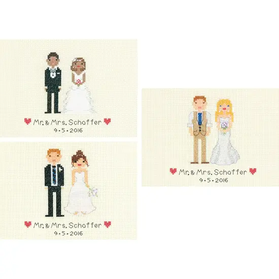 Dimensions Mini Counted Cross Stitch Kit 7"X5"-Bride & Groom Record {3}