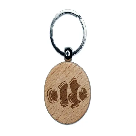 Clownfish Clown Fish Engraved Wood Round Keychain Tag Charm {1}