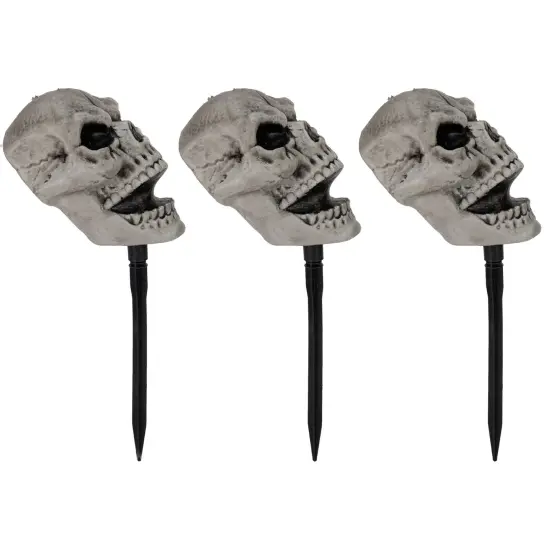 Northlight Set of 3 Skull Stakes Outdoor Yard Halloween Decorations Gray {5}