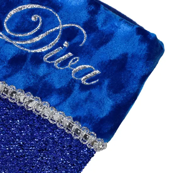 Northlight 17" Blue and Silver Embroidered "Diva" Christmas Stocking with Cuff {4}