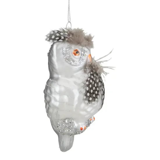 Northlight 5" Silver and Brown Glass Snow Owl Christmas Ornament {5}
