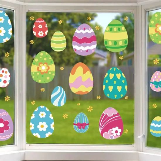 Ivenf Easter Decorations Window Clings Decals Decor, Extra Large Easter Eggs Flowers Party Supplies Gifts, Spring Window Clings Decorations for Kids School Home Office, 4 Sheets 46 pcs {1}