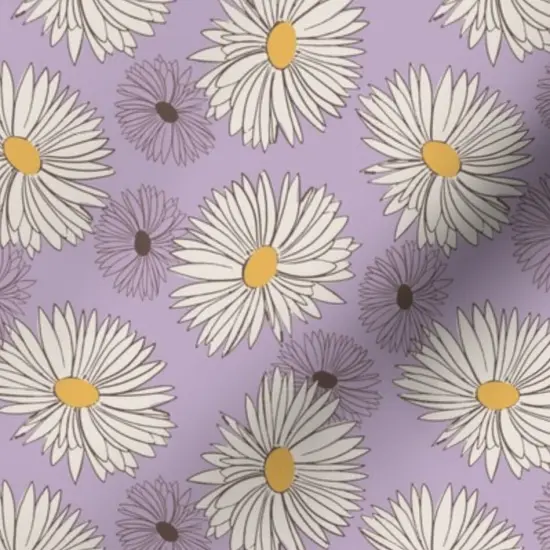 Various Fabrics by the Yard or Fat Quarter Retro Whimsical 70S Floral Botanical Purple Flowers Daisy Spring Custom Printed Fabric by Spoonflower {7}