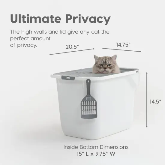 IRIS USA Top Entry Cat Litter Box with Litter Catching Lid, Privacy Walls and Scoop, Cat Pan {2}