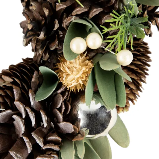 Northlight Silver and Green Mixed Foliage and Pinecone Christmas Wreath, 13.5-Inch, Unlit {4}