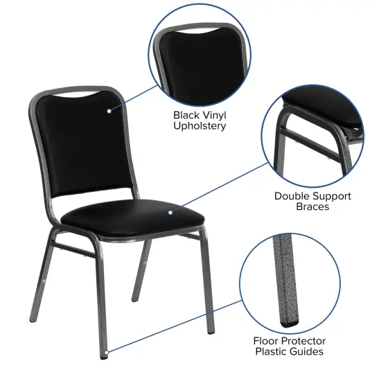 Emma and Oliver 4 Pack Stacking Banquet Chair with Vinyl and 1.5'' Thick Seat - Frame BlackVyl/SilverVein {3}