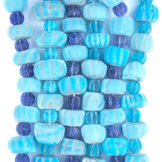 TheBeadChest Vintage Turquoise Ceramic & Glass Beads 13mm Afghanistan Blue Round Clay 16 Inch Strand {4}