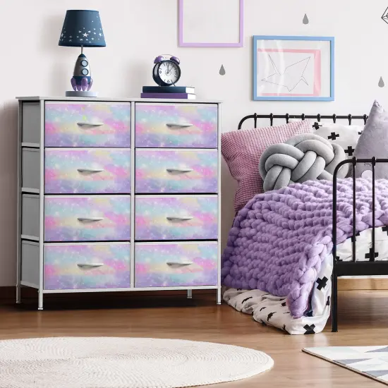 Sorbus Extra Wide Dresser Organizer With 8 Drawers - Large Storage Furniture for Bedroom, Hallway, Living Room, Nursery & Closet Rainbow sparkle {2}